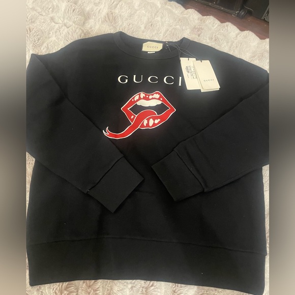 Gucci Lip and Logo Print Cotton Jersey Sweatshirt Sz S - Picture 2 of 10